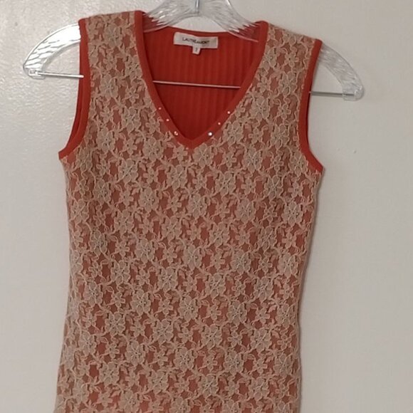 Lautréamont Knit Tank Top with Cream Lace Overlay – Size 2 (JP S) – Made in Japa - Picture 1 of 9